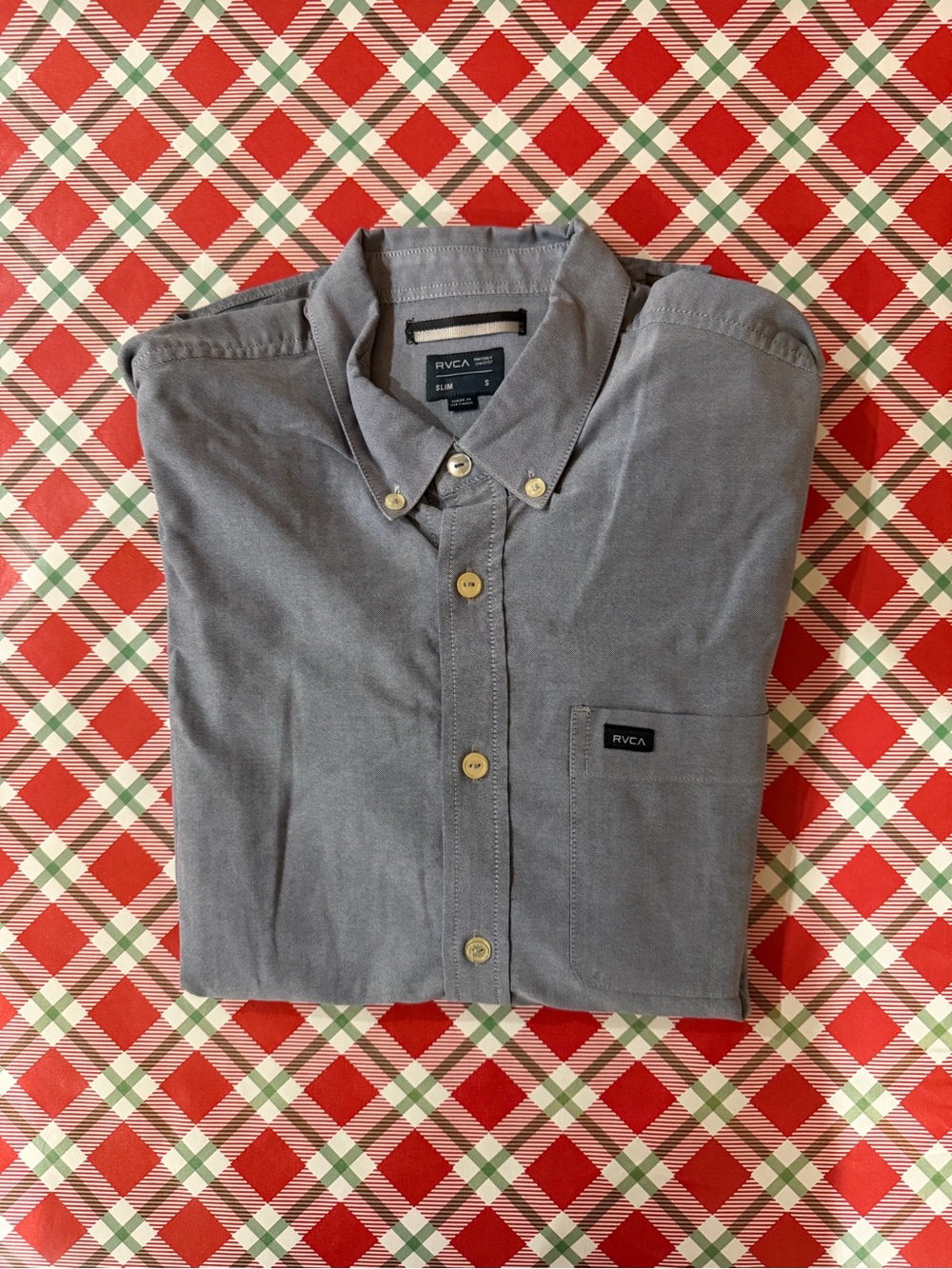 RVCA Men's Button-Down Shirt in Light Gray